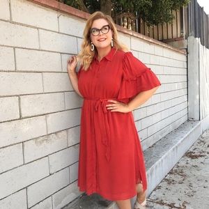 Flare Sleeve Shirtdress with Belt